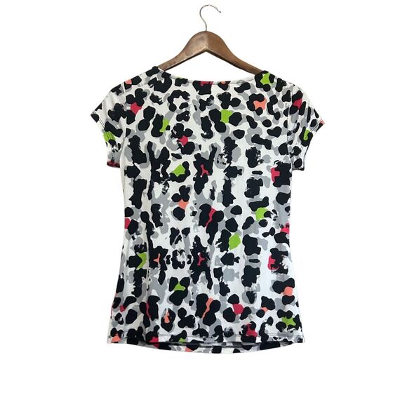 Leopard Print Top Colorful Animal Print Short Sleeve Blouse - Picture 5 of 5